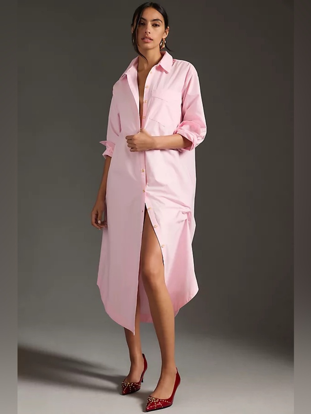 Anthropologie Maeve Long Sleeve Shirt dress pink 1X